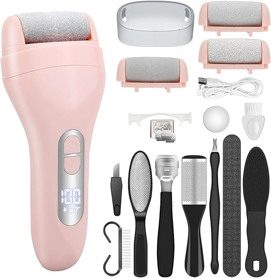 Callus Remover for Feet - with Larger Grinding Head, Electric Portable Pedicure Kit Foot File Callus Remover, Rechargeable Waterproof Foot File for Foot Care Deadskin Remover LCD Display-Pink-Velvo Beauty