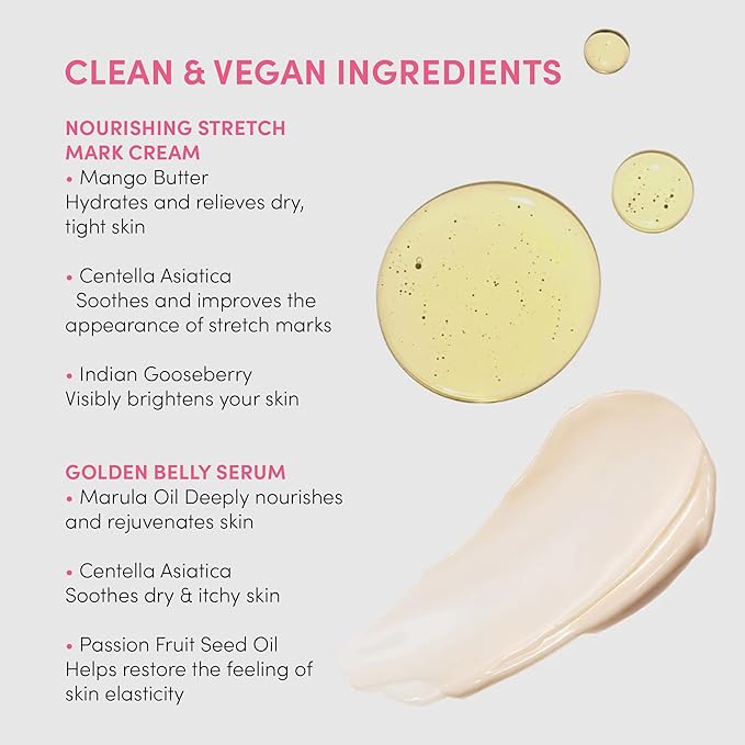 Evereden Mama Must-Have DUO - Golden Belly Stretch Mark Oil 30ml & Nourishing Stretch Mark Cream 50ml - Derma-Developed Clean & Vegan Maternity Skin Care for Stretch Mark Reduction & Skin Hydration-Velvo Beauty