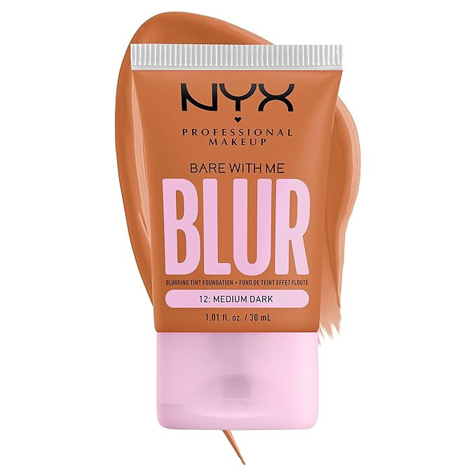 NYX PROFESSIONAL MAKEUP Bare With Me Blur Skin Tint Foundation Make Up with Matcha, Glycerin & Niacinamide - Medium Dark-Velvo Beauty