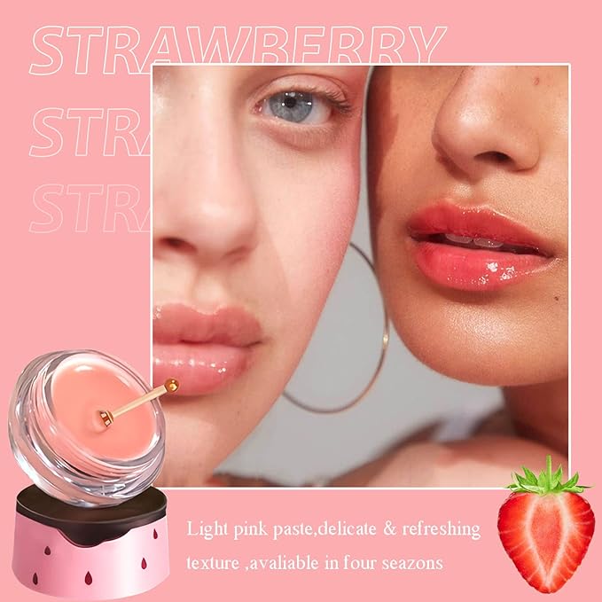Bee Lip Balm Honey Pot, Strawberry & Honey Moisturizing Propolis Lip Mask, Hydrating & Prevention Dry and Cracked Lip Scrubs Exfoliator, Reduces Lip Lines (2PCS Pink)-Velvo Beauty
