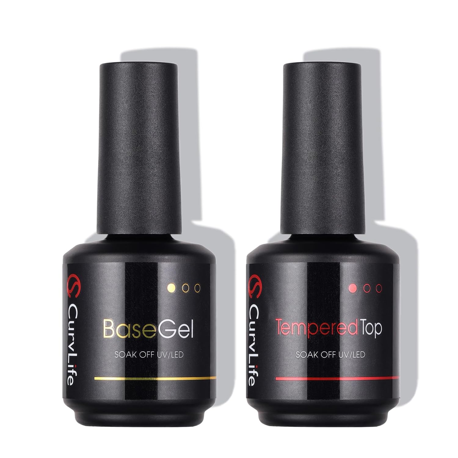 CurvLife 15ml No Wipe Top Coat Clear Glossy Gel Tips Base and 15ml Top Coat Set Soak off UV LED Drying Long Lasting Shiny nail gel polish-Velvo Beauty