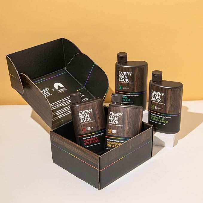 Every Man Jack Body Wash Variety Box - Includes Four Body Washes with Clean Ingredients & Incredible Scents - Round Out His Routine with Sandalwood, Cedarwood, Juniper Sage, & Sea Salt Body Washes-Velvo Beauty