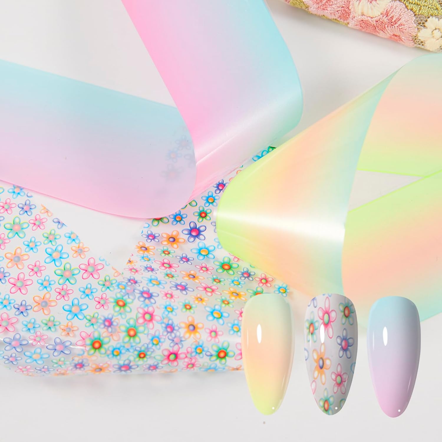 WOKOTO 300 Sheets Nail Foils Transfer Kit, Holographic Flower Marble Foil Sheets for Nail Art Transfer Paper, 1 Set for All Various Designs Nail Foil Transfer for Women Girls Nails-Velvo Beauty