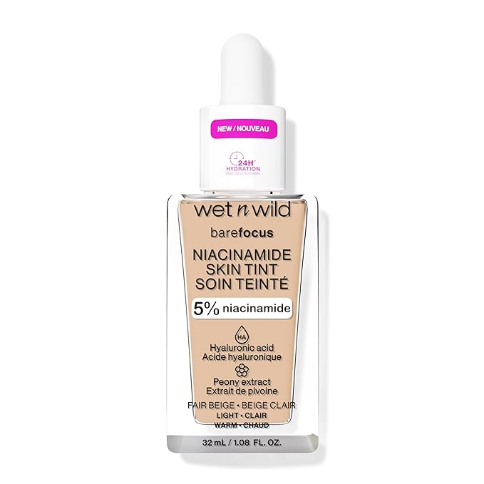 wet n wild Bare Focus Skin Tint, 5% Niacinamide Enriched, Buildable Sheer Lightweight Coverage, Natural Radiant Finish, Hyaluronic & Vitamin Hydration Boost, Cruelty-Free & Vegan - Fair Beige-Velvo Beauty
