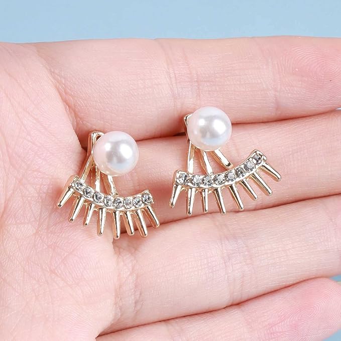 Punk Spike Ear Jacket Earrings Gold Pearl Studs Earrings Minimalist Front Back Studs Earrings Modern Edgy Earrings Jewelry for Women and Girls Gift-Velvo Beauty