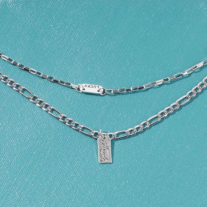 Boho Layered Silver Bar Necklace Choker Figaro Chain Necklace Vintage Layering Link Chain Necklace Geometric Necklace Jewelry for Women and Girls-Velvo Beauty