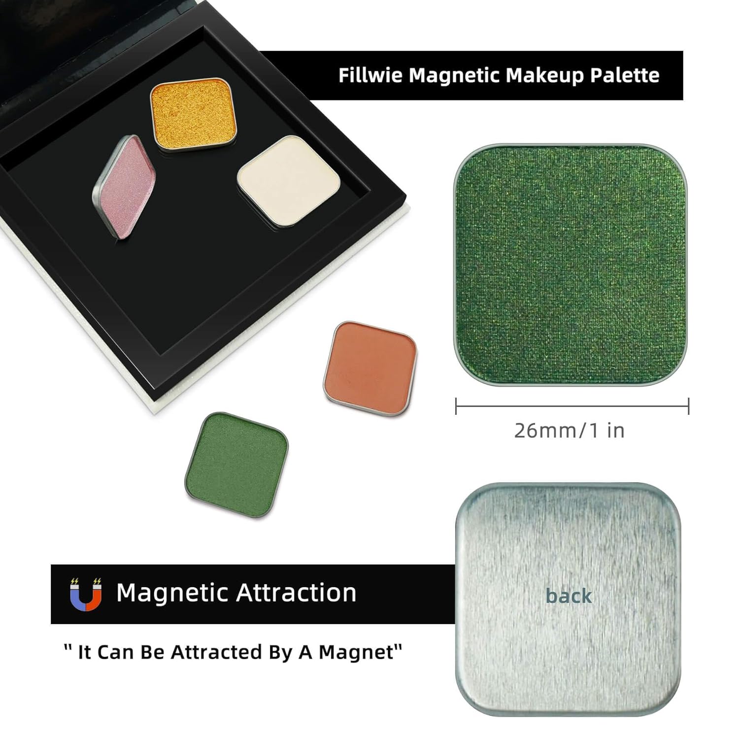 Magnetic Single-Color Metallic Flash Eyeshadow with Pan, Spring and Summer Green Eyeshadow Refill Pan, DIY Empty Magnetic Palette (Green Glimmer)-Velvo Beauty
