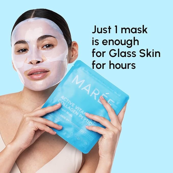 MAREE Collagen Facial Mask with Hyaluronic Acid - Hydrating Face Masks Skincare - Mascarillas Faciales For Women Skin Care - White, 4 Count-Velvo Beauty
