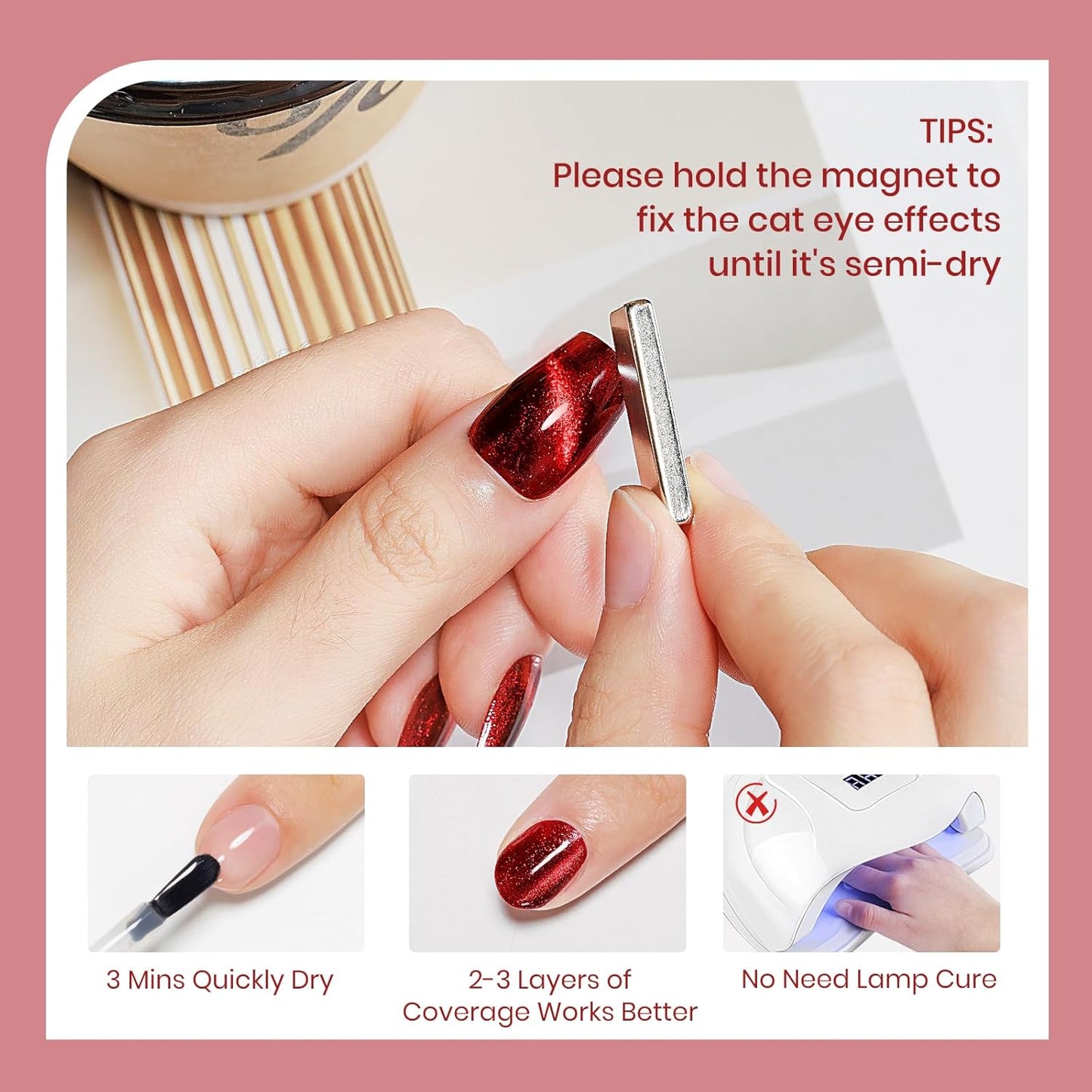 Red Magnetic Nail Polish Non Gel, Cat Eye Nail Polish Quick Dry Lacquer Manicure Gift For Women Girls 16ml/0.54 oz-Velvo Beauty