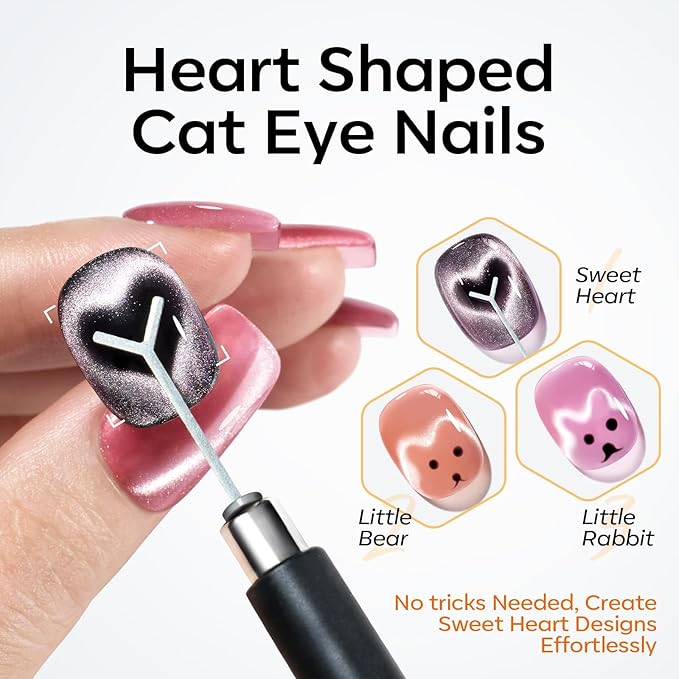 modelones Cat Eye Magnetic for Nails,15PCS Cat Eye Gel Nail Polish Magnet Tools Powerful Set Wand Magnet Summer Nail Polish Square Round Magnet Stick Diverse Glassy Cateye Effect-Velvo Beauty