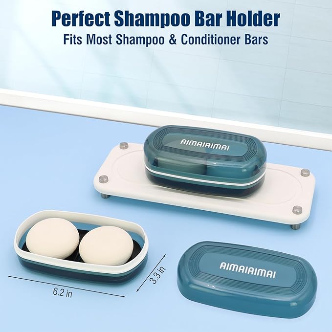 Shampoo Bar Holder Travel Case, Large Soap Holder for 5 oz/10 oz Oversized Bars, Durable & Versatile Storage Soap Container with Drainage Layer (Blue Style A-Large)-Velvo Beauty