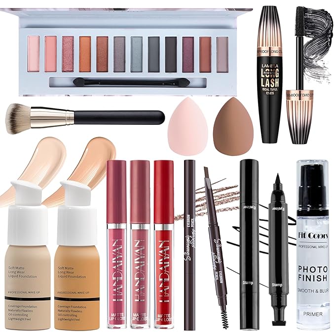 Makeup Set for Women Full Kit, Multipurpose Women’s Makeup Sets, Includes Eyeshadow Palette, Foundation Face Primer, Liquid Lipstick, Eyebrow Pencil Eyeliner Mascara, Makeup Brush-Velvo Beauty