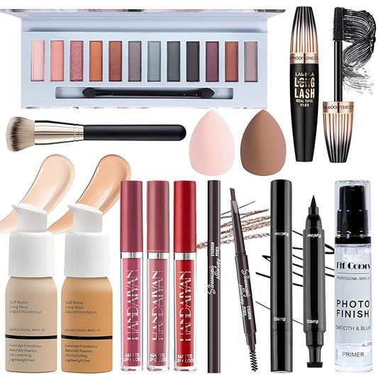 Makeup Set for Women Full Kit, Multipurpose Women’s Makeup Sets, Includes Eyeshadow Palette, Foundation Face Primer, Liquid Lipstick, Eyebrow Pencil Eyeliner Mascara, Makeup Brush-Velvo Beauty