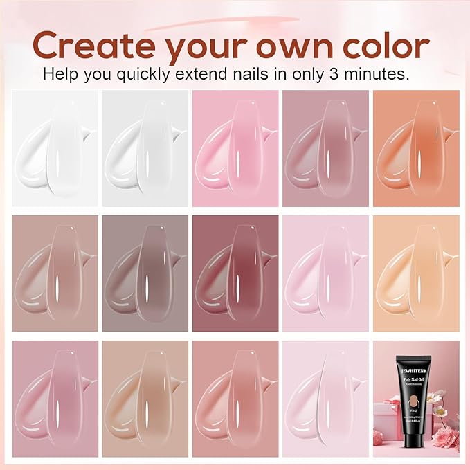 JEWHITENY Poly Extension Gel Kit With 48W LED Nail Lamp 14 Colors Builder Extension Gel All-in-One French Kit Nail Art Design Beginner Kit-Velvo Beauty