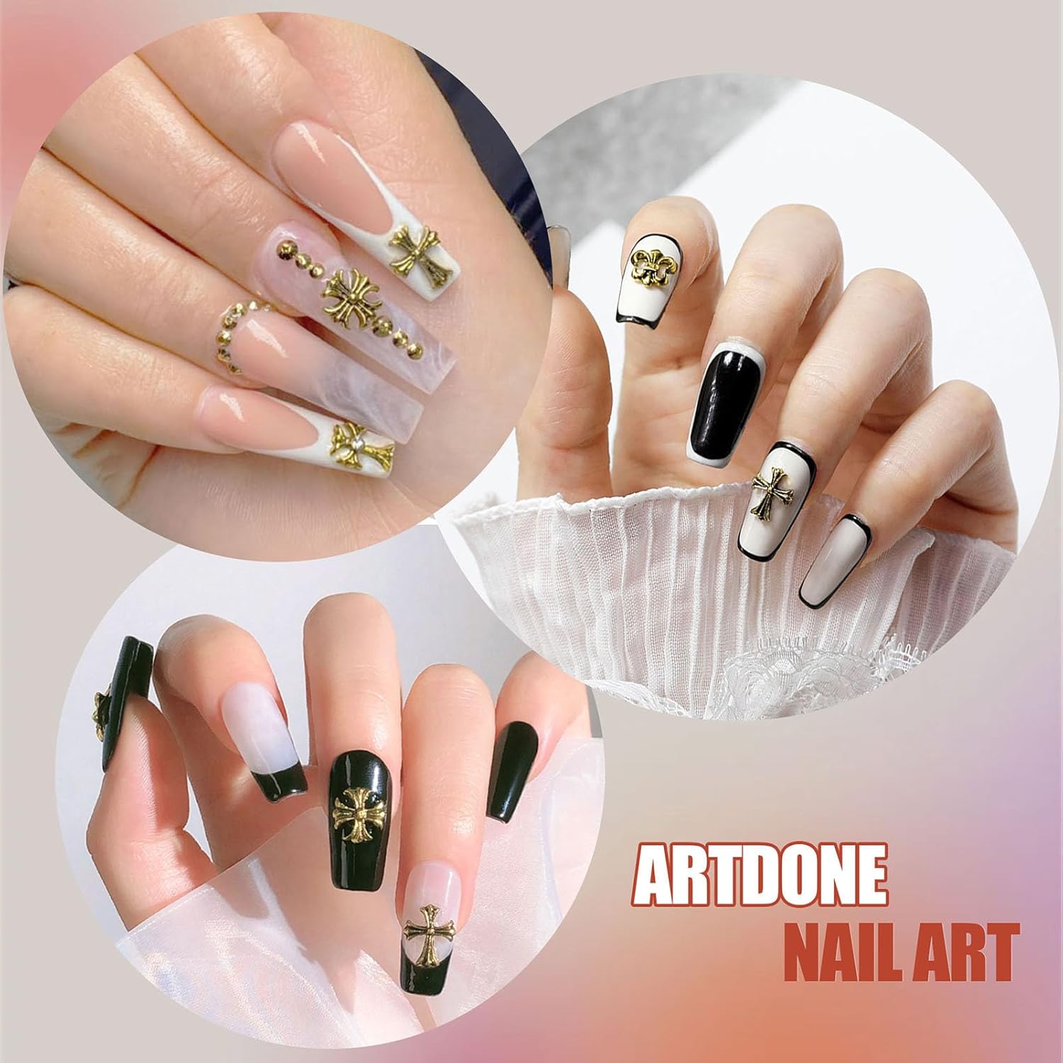 Artdone Nail Art Studs Kit, 3D Gold Cross Nail Charms and Star Gems Bulk Nail Jewels Shiny Crosses for DIY Professional Manicures Decoration-Velvo Beauty