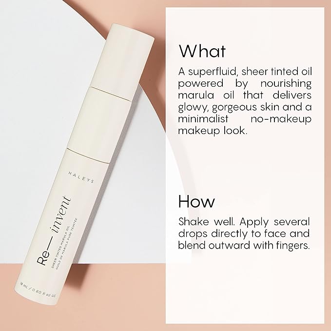 HALEYS Re-invent Sheer Tinted Marula Oil (Medium/Tan Neutral), Skin Tint, Tinted BB Moisturizer, Tinted Foundation, Face Oil, Hydrate Skin, Flexible Shades, Low to Med Coverage, For All Skin Types-Velvo Beauty