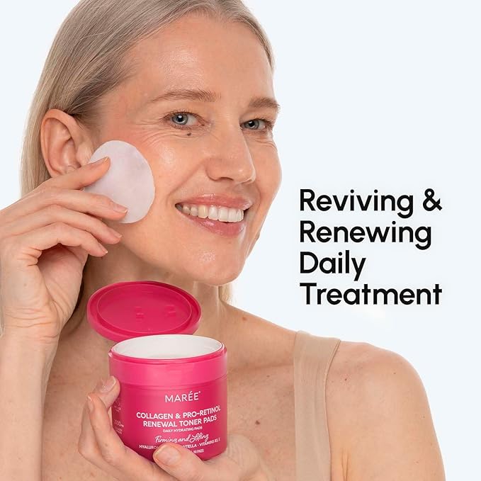 MAREE Collagen Toner Polishes - Toner Pads with Retinol - Minimizing Wrinkle Zero Pore Pads - Hydrating Toning Collagen Ampoule Pad with Retinol & Centella - Anti Aging Brightening Wipes-Velvo Beauty