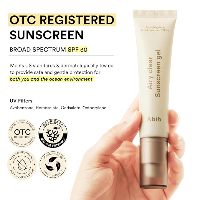 Abib Airy Clear Sunscreen Gel SPF30 1.01 fl.oz / 30 g (Semi- matte) | Korean Suncreen, Suncare, Sunblock, No White cast, Reef Safe, Primer poreless-Velvo Beauty