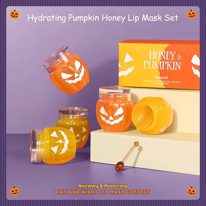 Lip Moisturizer Lip Balm Set, Lip Sleeping Mask, 2PCS Pumpkin & Honey Lip Mask Overnight Improve Dry Lips, Reduce Lip Wrinkles & Dead Skin, Lip Care Products Gift Set For Women-Velvo Beauty