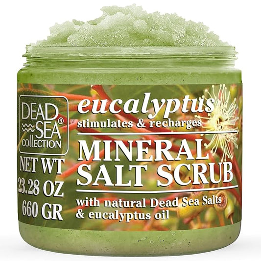 Dead Sea Collection Eucalyptus Salt Scrub – Exfoliating Body Scrub for Women – Moisturizing and Nourishing Skin – with Pure Oils and Dead Sea Minerals (23.28 Oz)-Velvo Beauty