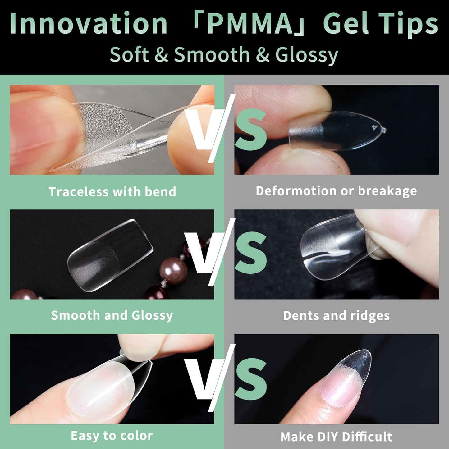 Medium Square Nail Tips, 216pcs Acrylic Fake Nails Gel Nail Tips Soft, Full Cover Pre-Shaped Matte Clear Press on Nails for Extension, Diy at Home Manicure 12 Sizes-Velvo Beauty