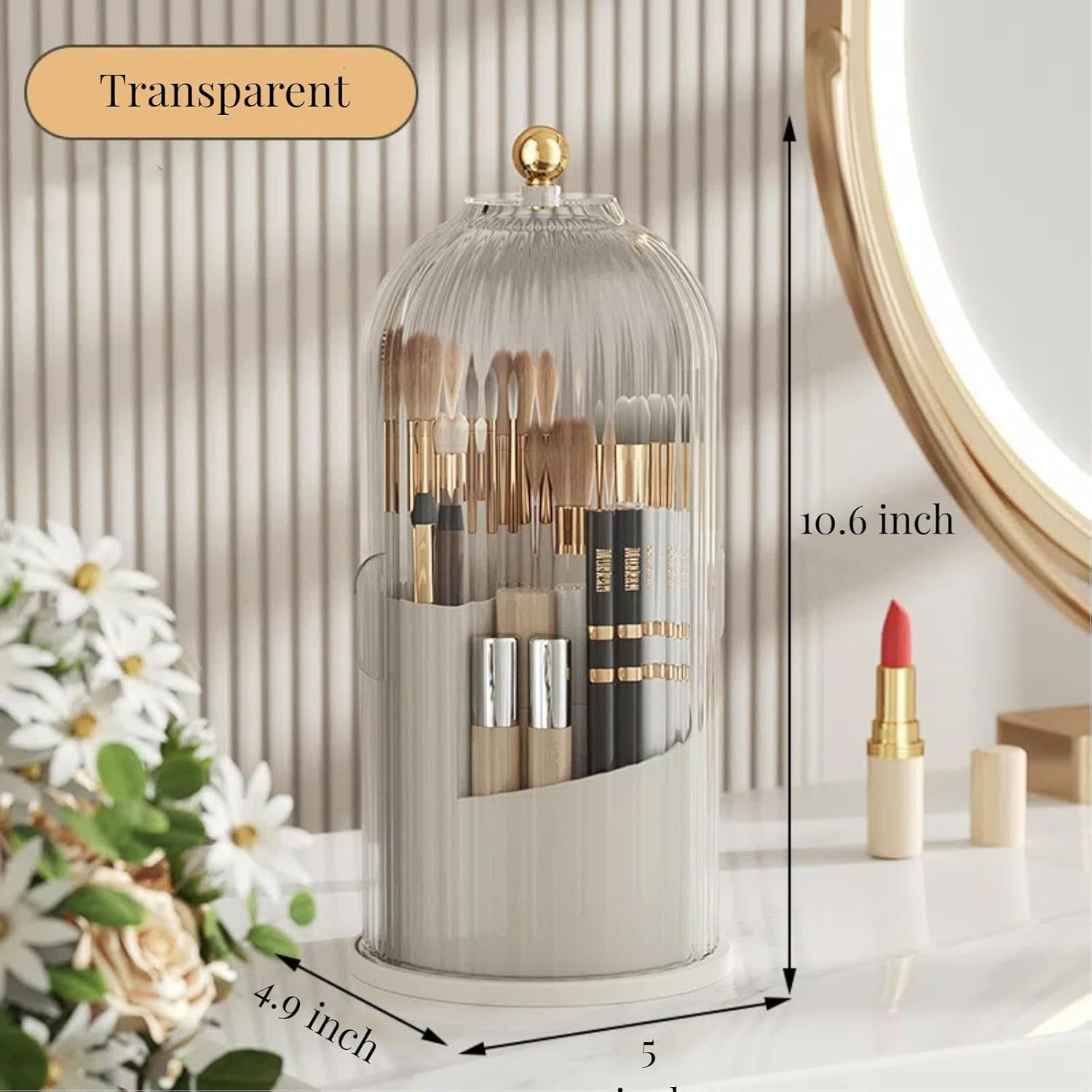 B-H1 Makeup Brush Holder with Dustproof Cover 360 Rotating Makeup Brushes Organizer for Vanity Desktop Bathroom (Transparent)-Velvo Beauty