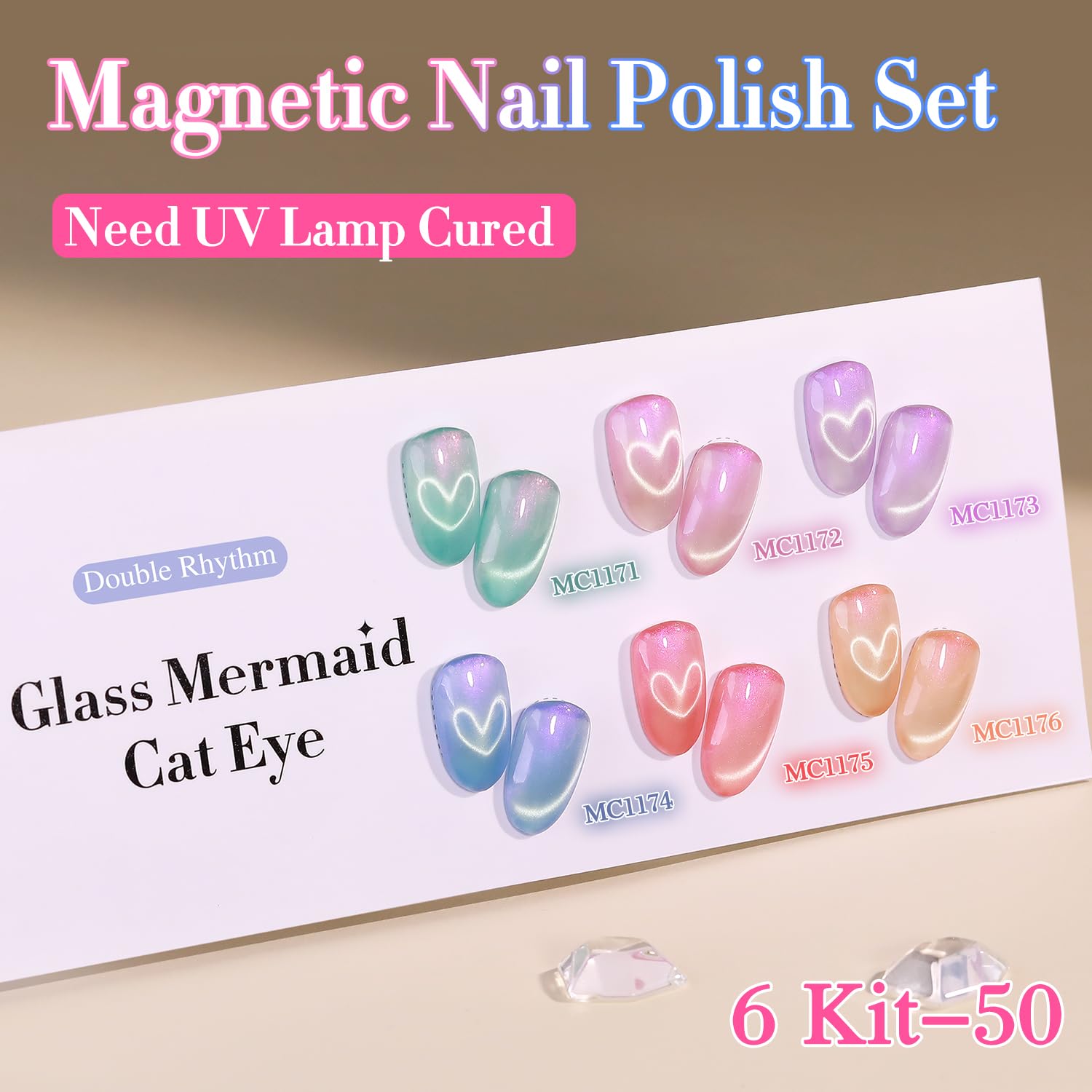 Double Rhythm 6 Colors Cat Eye Gel Polish Set Shimmer Glitter with Magnet Holographic Reflective Magnetic UV Nail Art Kit (6-Kit-50)-Velvo Beauty