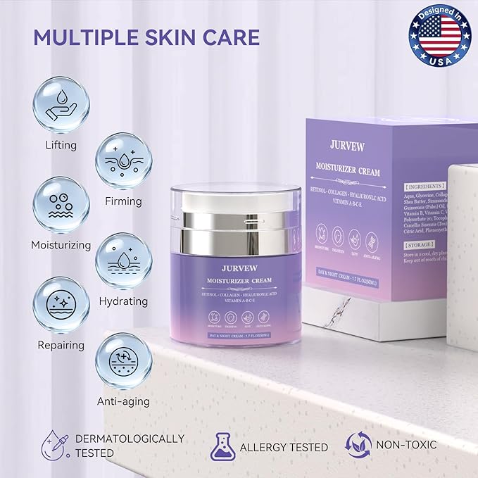 Face Moisturizer Retinol Cream, Neck Collagen Cream for Tightening Skin, Anti Aging Day & Night Deep Facial Moisturizer for Women & Men, Tighten and Lift Wrinkle-Velvo Beauty