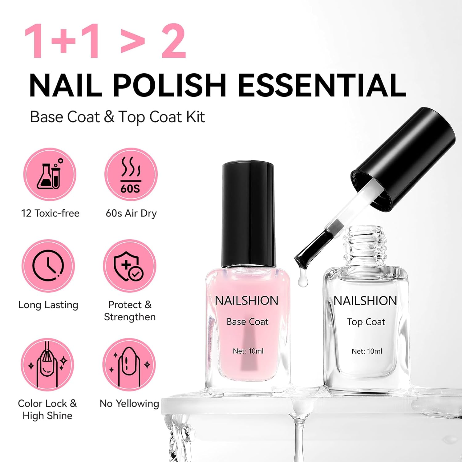 Clear Pink Base Top Coat Clear Nail Polish, Sheer Pink Base Ridge Filler Strengthening Anti Chip Nail Concealer, Non Gel, Salon Quality, Quick Dry Home DIY Nail Art Gift Set-Velvo Beauty