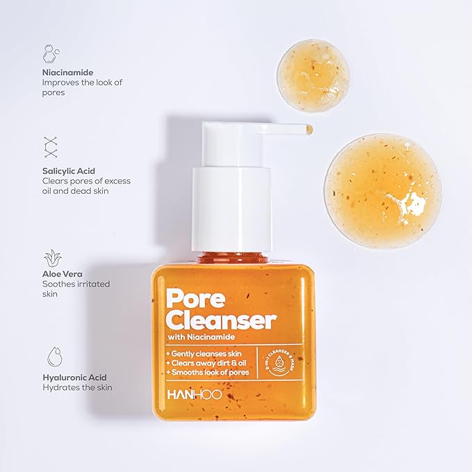 Hanhoo Pore Cleanser with Niacinamide, 6.76 Fl. Oz., 2-in-1 Facial Cleanser and Mask, with Niacinamide and Salicylic Acid, Clears Clogged Pores, Makeup-Remover, Exfoliating Face Wash, Korean Skincare-Velvo Beauty