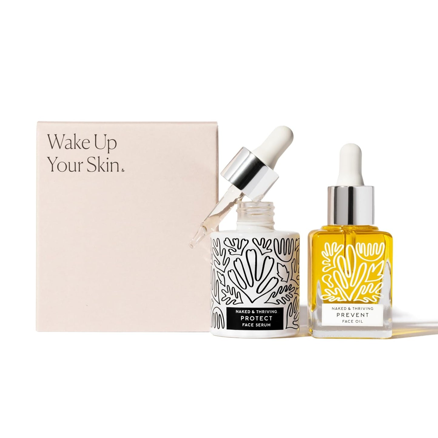 Naked & Thriving Limited Edition Day Set | Protect Antioxidant Day Serum (30 mL) + Prevent Anti-Aging Face Oil (35 mL) with Hyaluronic Acid, Moringa and Rosehip Oil | 65 mL/2.18 fl oz (Set of 2)-Velvo Beauty