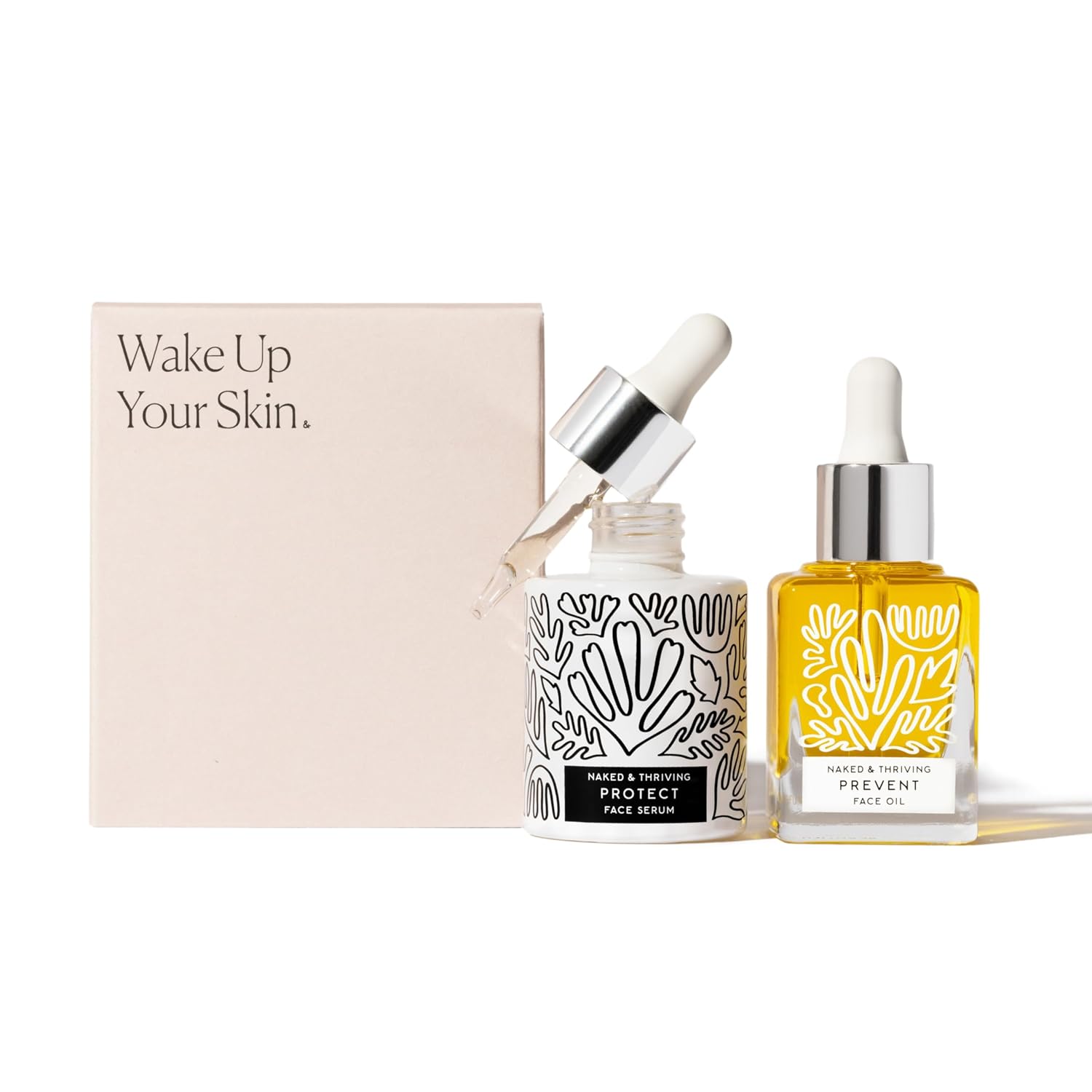 Naked & Thriving Limited Edition Day Set | Protect Antioxidant Day Serum (30 mL) + Prevent Anti-Aging Face Oil (35 mL) with Hyaluronic Acid, Moringa and Rosehip Oil | 65 mL/2.18 fl oz (Set of 2)-Velvo Beauty