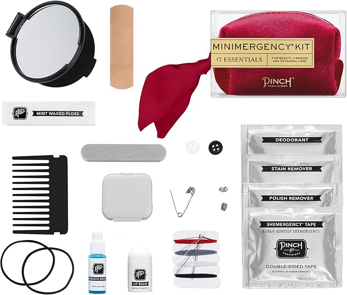 Pinch Provisions Velvet Minimergency Kit, for Her, Includes 17 Must-Have Emergency Essential Items, Compact, Multi-Functional Pouch, Gift for Parties and Birthdays-Velvo Beauty