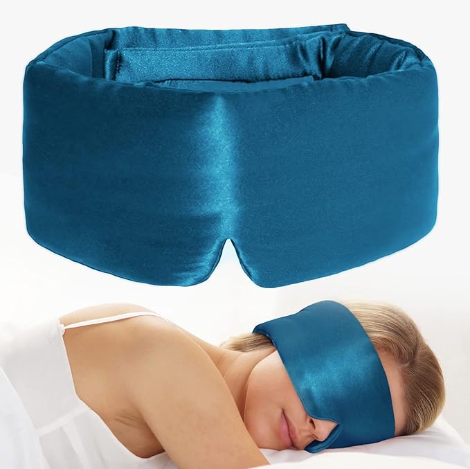 100% Natural Silk Eye Mask for Women Men, Soft Pressureless Cooling Blackout Eye Covers for Sleeping, Large Size Sleep Mask fits All Heads Adjustable, 1PC, Vivid Blue-Velvo Beauty