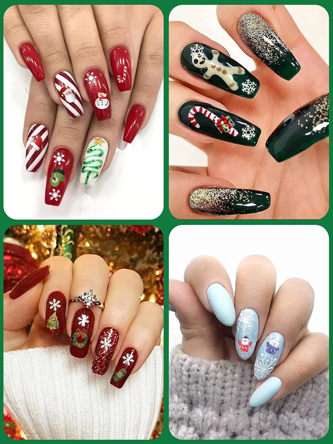 Kalolary 2 Boxes Christmas Nail Art Sequins Sticker, 3D Santa Claus Snowflake Elk Decals for Acrylic Nails, Christmas Tree Wood Pulp Glitter Flakes for Winter Nail Art Decorations-Velvo Beauty