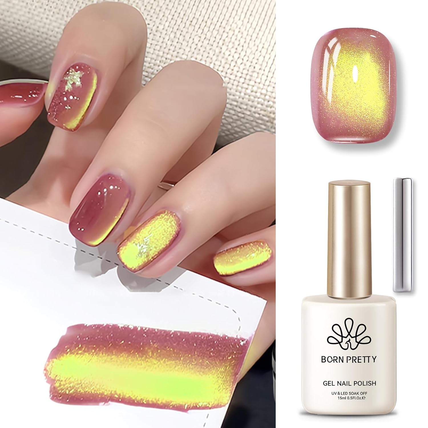 BORN PRETTY Cat Magnetic Eye Gel Nail Polish,Gradient from Yellow to Purple Magnetic Gel Polish Passion Fruit Cat Magnetic Eye Gel Manicure Nail Art DIY 15ml-Velvo Beauty