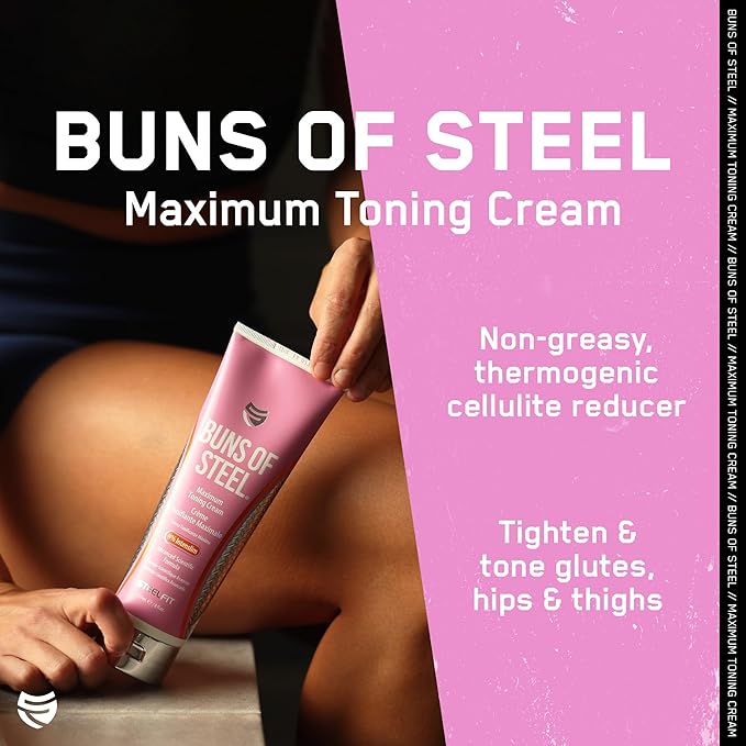 SteelFit Maximum Toning Cellulite Cream, Buns of Steel - Skin Firming & Tightening Body Lotion with Caffeine for Stretch Marks - Anti-Cellulite Remover Treatment for Booty, Thighs, Legs & Glutes-Velvo Beauty