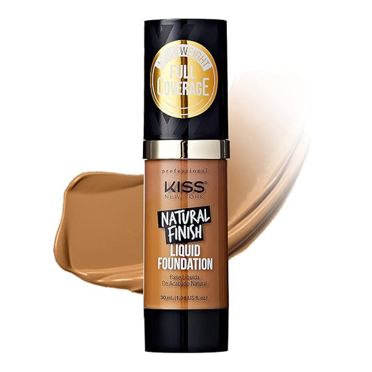 Kiss New York Professional Liquid Foundation - Lightweight and Hydrating Formula, Natural Finish, Control Shine, Cover Pores, Medium to Full Coverage, Green Tea Extract (Classic Tan)-Velvo Beauty