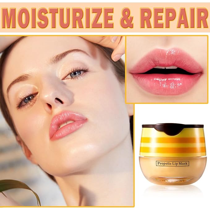 2Pcs Honey Pot Bee Lip Balm with Honey Spoon,Honey Lip Sleeping Mask Overnight 24HR Repair Lip Reduces Lip Lines,Exfoliator Moisturizing Moisture Dry & Chapped Lip Care Products-Velvo Beauty