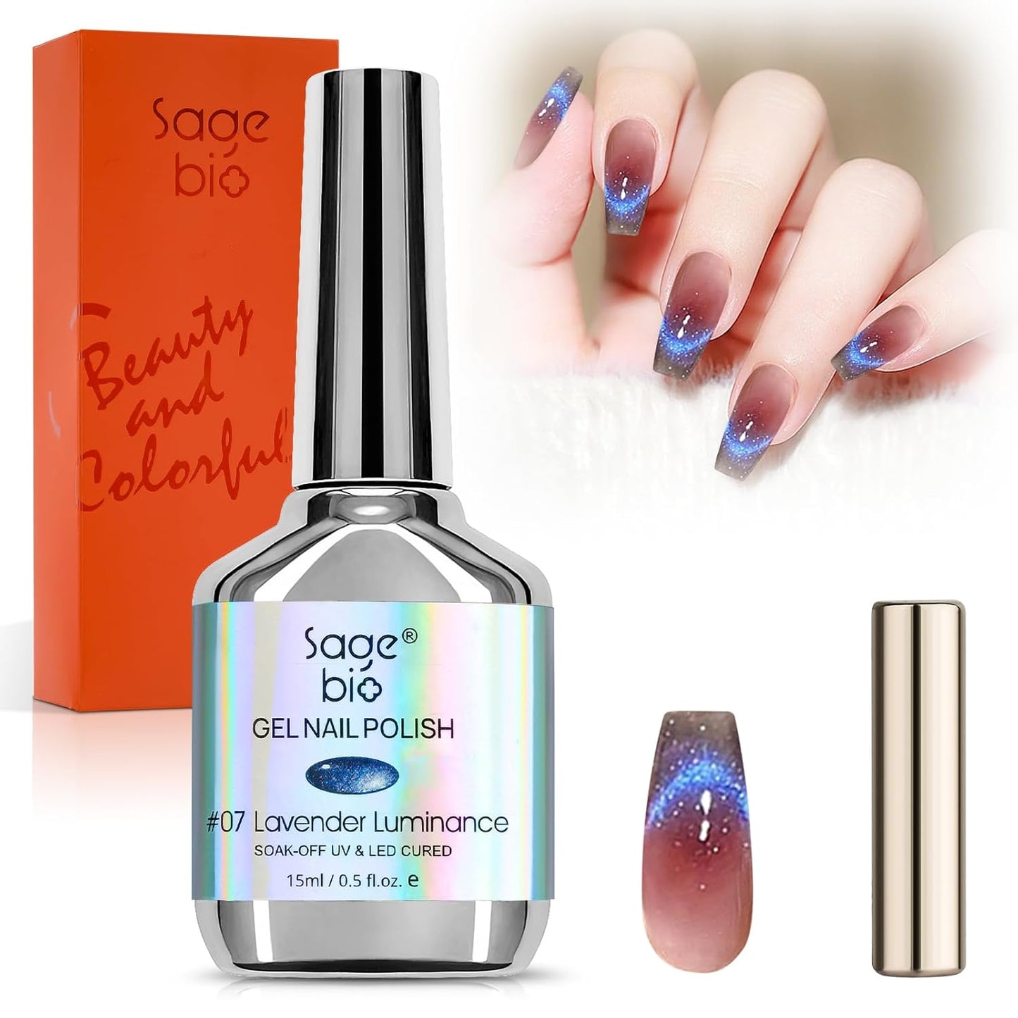 Crushed Diamond Cat Eye Gel Nail Polish with Magnet Stick, 15ml Holographic Glitter Gel, Ideal for DIY Nail Art, Lavender Luminance-Velvo Beauty