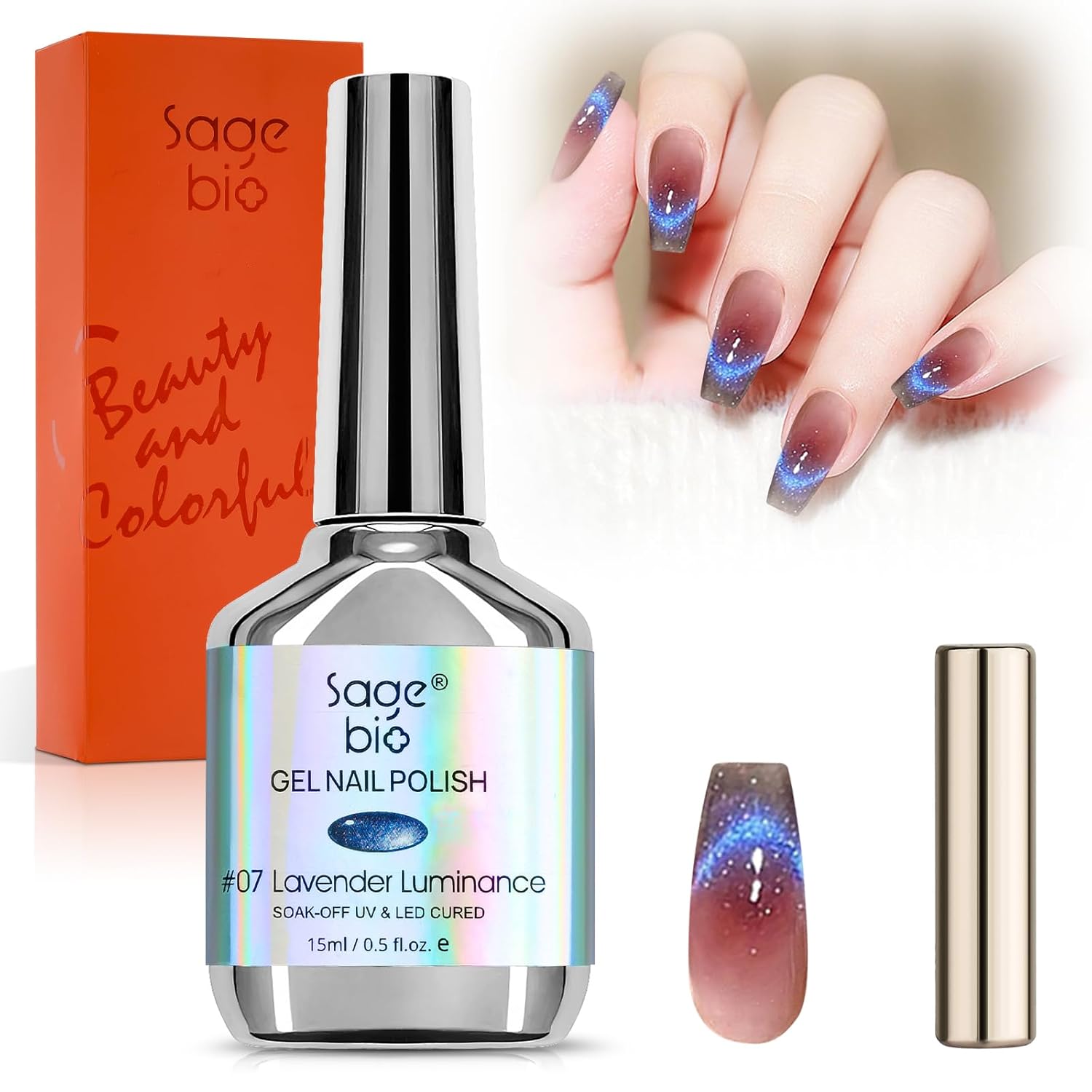 Crushed Diamond Cat Eye Gel Nail Polish with Magnet Stick, 15ml Holographic Glitter Gel, Ideal for DIY Nail Art, Lavender Luminance-Velvo Beauty