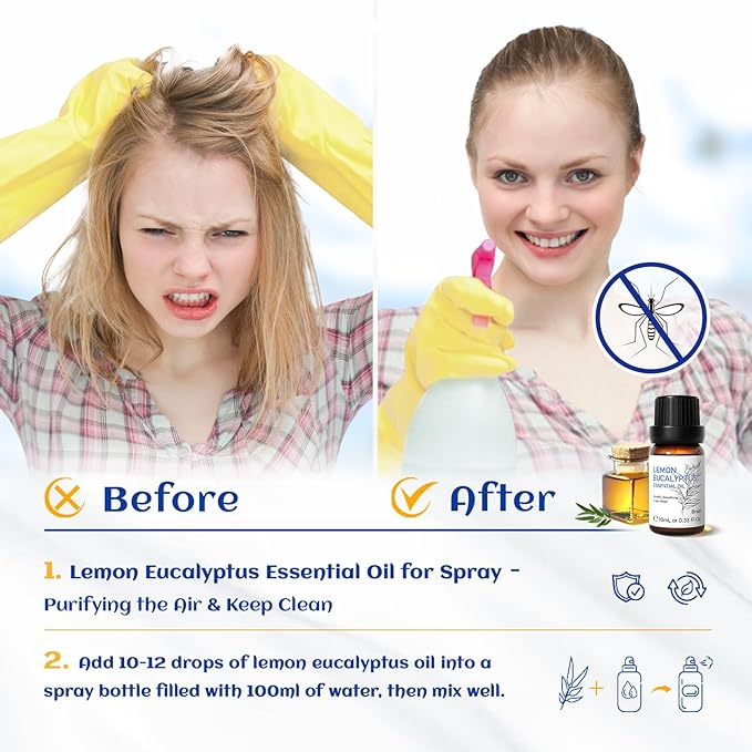 HIQILI Lemon Eucalyptus Oil, for Spary, Diffuser, Indoors, Outdoors, Garden, Yard, 100% Pure Natural - 0.33 Fl Oz-Velvo Beauty