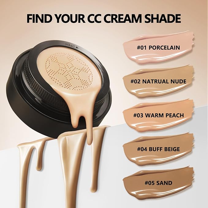 Mushroom Head Air Cushion CC Cream Strong Concealer 2PC,Face Makeup Cushion Foundation Long Lasting,Moisturizing BB Cream Makeup Base Primer Even Skin Tone for All Skin Types (2PC 04, 200g)-Velvo Beauty
