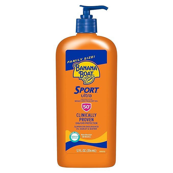 Banana Boat Kids Sport Sunscreen Stick SPF 50 Travel Size 0.5oz & Sport Ultra Sunscreen Lotion SPF 50 Family Size 12oz-Velvo Beauty