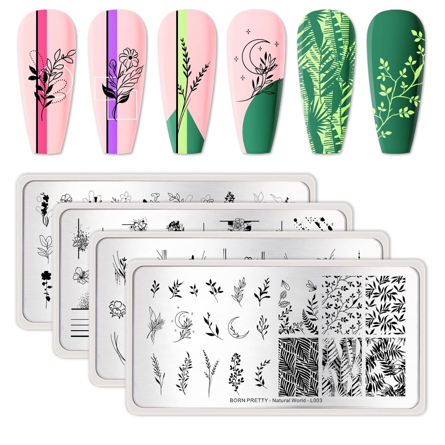 BORN PRETTY Stamping Temeplates Nail Art Stamping Plates Flower Leaves Theme Nail Image Plates Nail Manicuring DIY Printing Tools 4PCS-Velvo Beauty