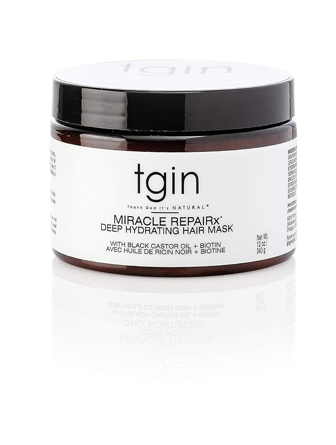 tgin Miracle RepaiRx Deep Hydrating Hair Mask for Curly, Coily and Wavy Hair, with Biotin and Black Castor Oil, Deep Moisture and Repair for Damaged, Color-Treated Hair, 12 oz-Velvo Beauty