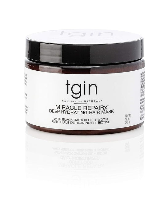 tgin Miracle RepaiRx Deep Hydrating Hair Mask for Curly, Coily and Wavy Hair, with Biotin and Black Castor Oil, Deep Moisture and Repair for Damaged, Color-Treated Hair, 12 oz-Velvo Beauty