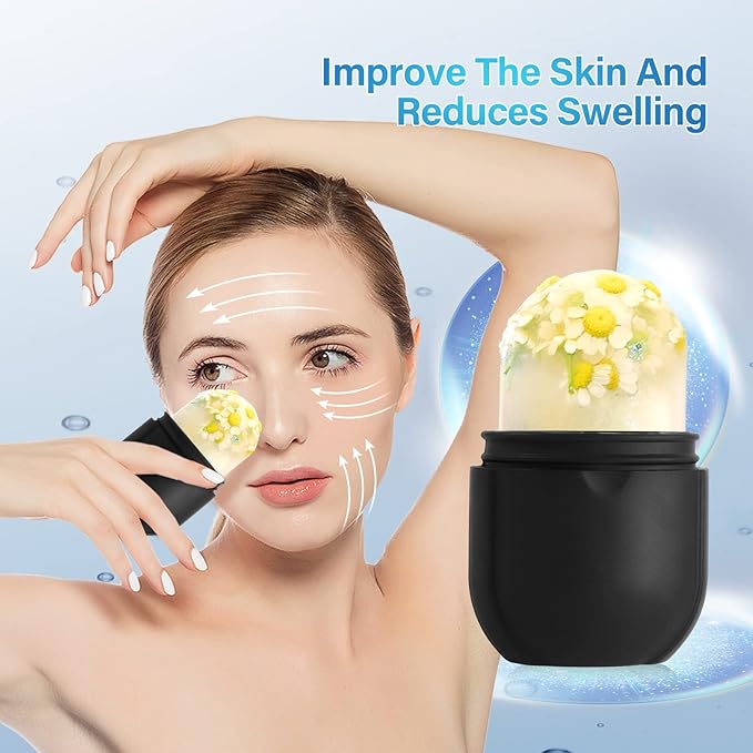 Ice Roller for Face Eye, Ice Roller Mold Face Skin Care Kit for Brighten Skin and Enhance Your Natural Glow Remove Fine Lines Shrink Pores Reduce Acne and Lubricate the Skin (Black)-Velvo Beauty