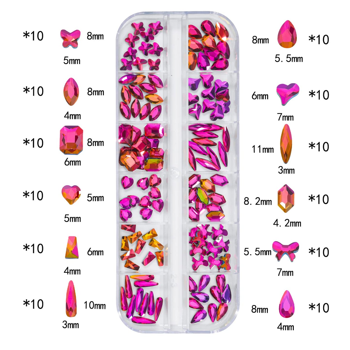 HNUIX Nail Rhinestones - 3D Multi Shape Size, Crystal Colorful Red Nail Gems, Flat Back, with Kit, for Nail Art, DIY Decorations-Velvo Beauty