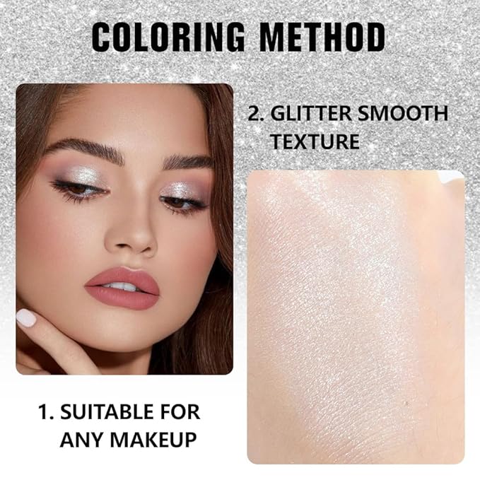 evpct Glitter Shimmer Sparkle Eyeshadow Palette Makeup for Green Blue Eyes, Pearl White silver Glitter Shimmer Metallic Holographic Multichrome Cream Single Monochrome Iridescent Eye Shadow Makeup-Velvo Beauty